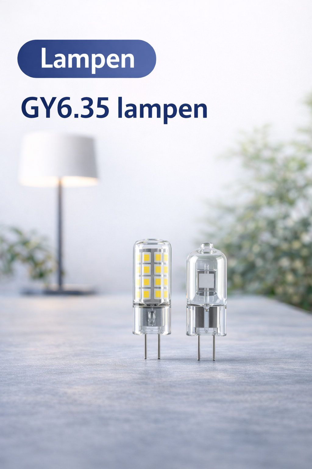 GY6.35 lampen met tweepins-fitting, detail van compacte pinverbinding voor armaturen