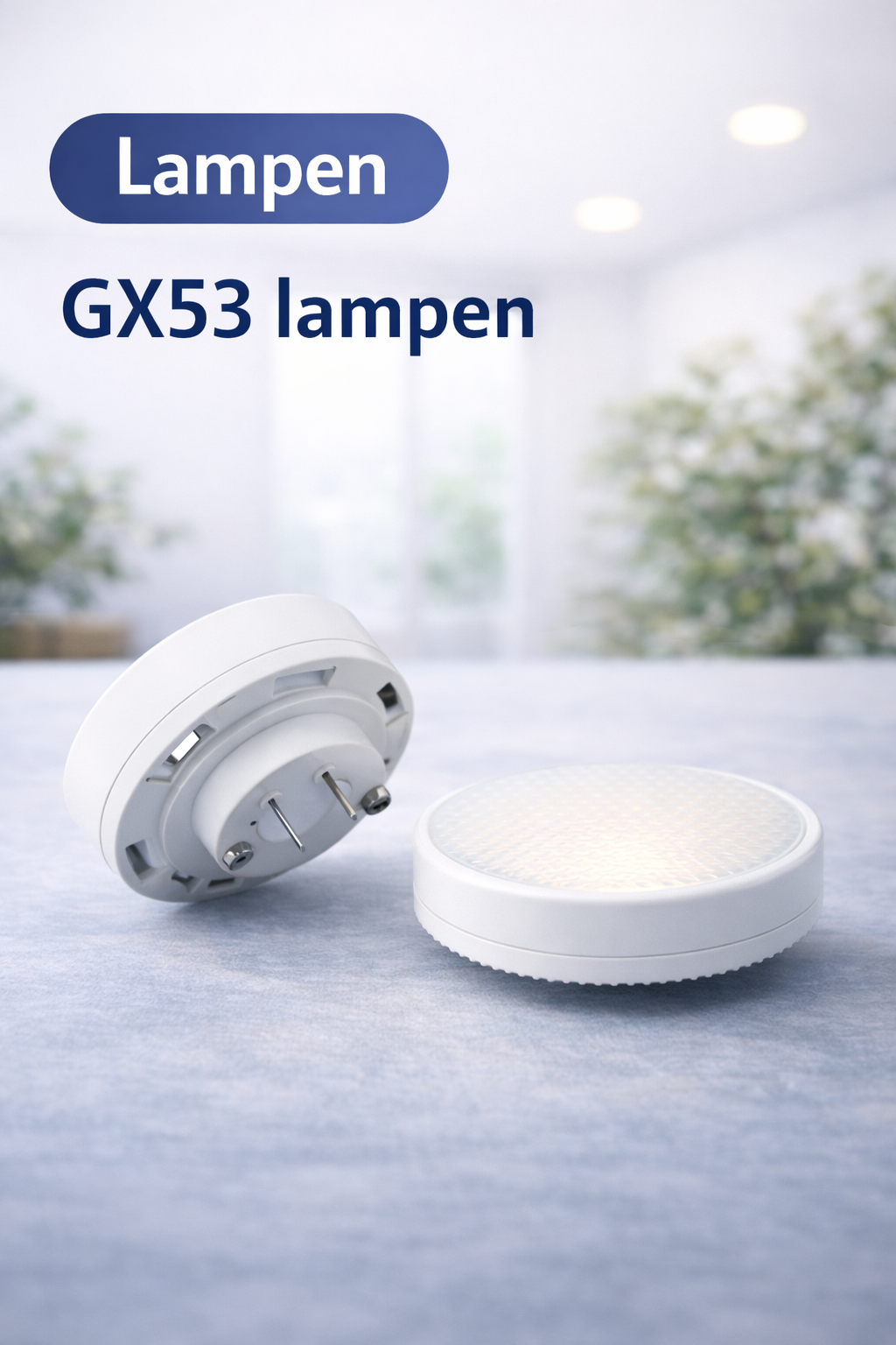 GX53 lampen met platte vorm en bajonetfitting, detail van compacte schijfvormige lichtbron voor armaturen