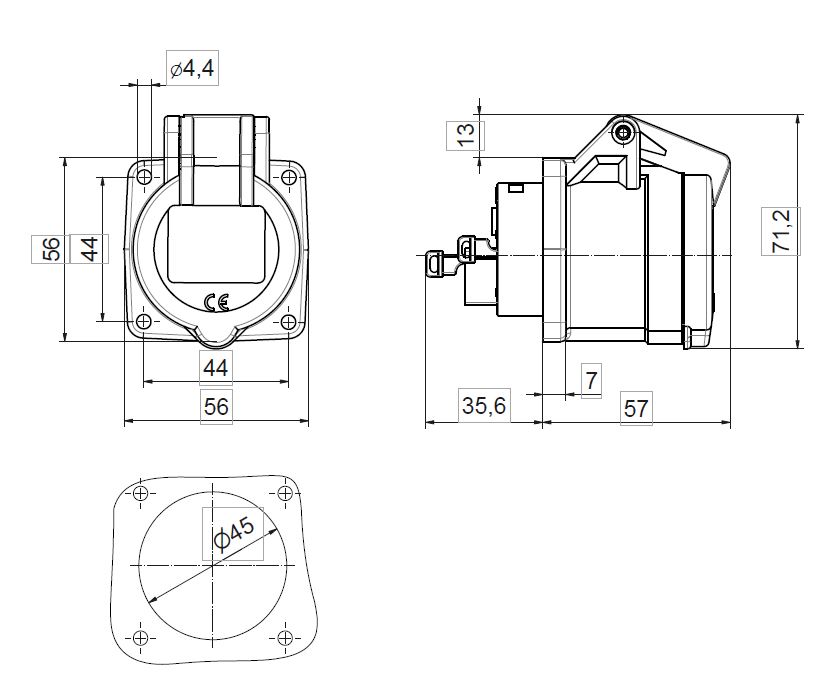Bals 13646: Bals Inbouwcontactdoos QC recht 16A 3P 230V 6H IP44 - Image 2