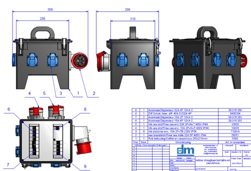 Volrubberen draagbare combinatiekast 250x210mm