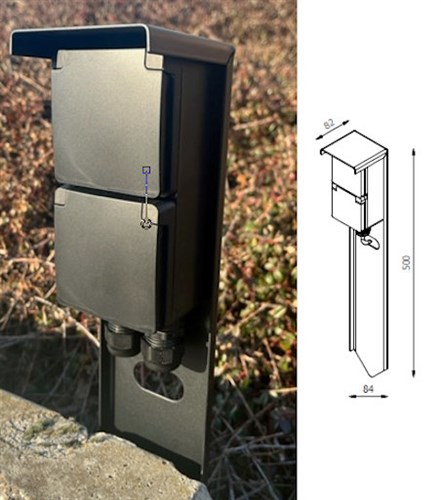 Inox tuinpaal met 2 stopcontacten 2P+BA met 2 wartels M20 -