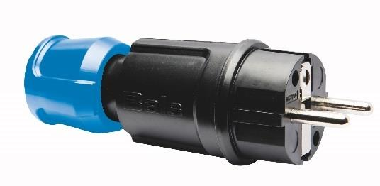 universele stekker  16A 250V IP44 zwart + blauwe multi grip