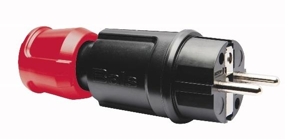 universele stekker  16A 250V IP44 zwart +  rode multi grip