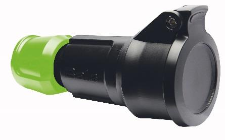 koppelstekker  belg. aarding 16A 250V IP54 zwart + groene mu