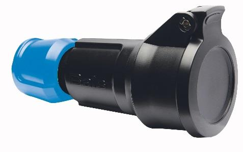 koppelstekker belg. aarding 16A 250V IP54 zwart + blauwe mul