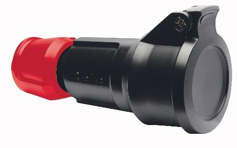 Koppelstekker 16A 2P+BA 230V IP54 zwart + rode wartel + KV