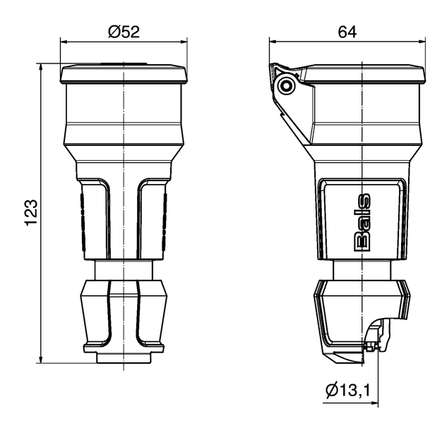 Bals 749009: Koppelstekker standaard uitvoering 16A 2P+Belgische aarde - Met zwarte MULTI-GRIP wartel - Vernikkelde contacten - Grote aansluitruimte - met kinderveiligheid - Dichtheidsgraad IP54 - BLAUW - Image 2