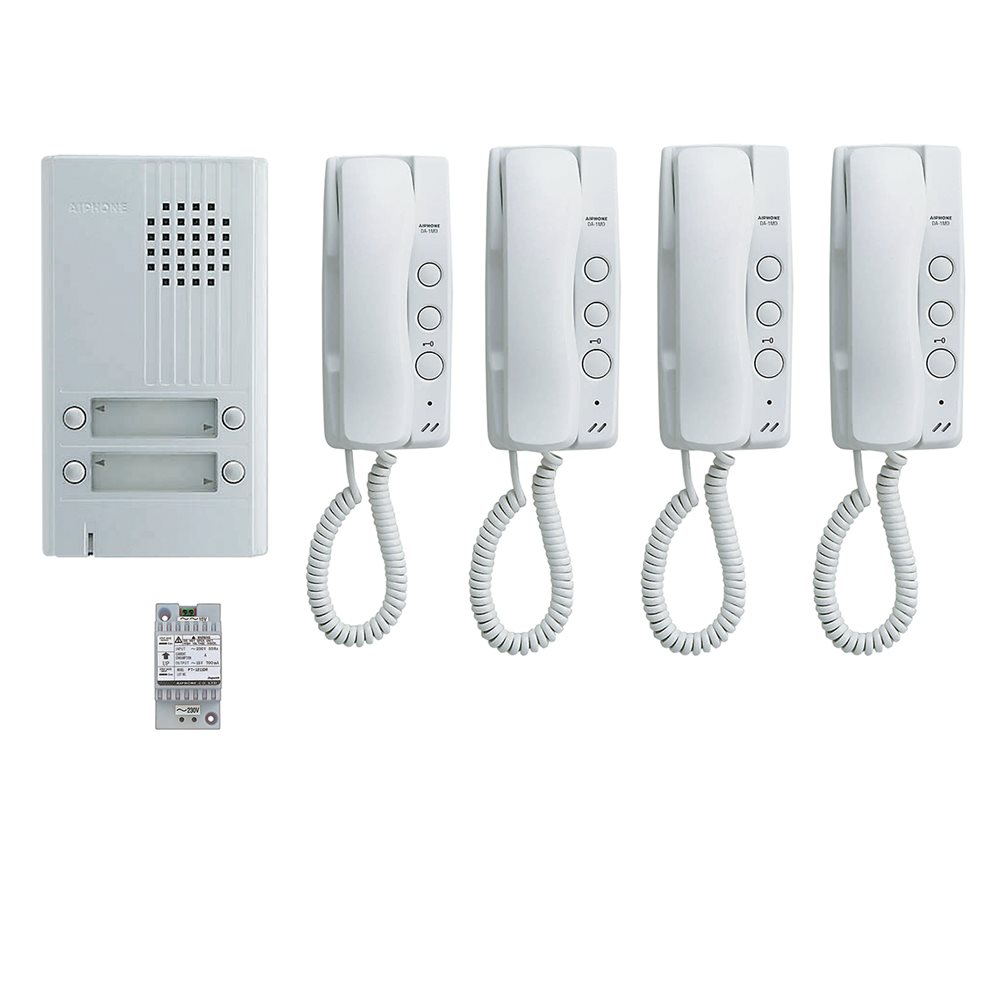 Aiphone KITDA4: 2 DRAADS PARLOFOONKIT - 4 APPARTEMENTEN - A01008202