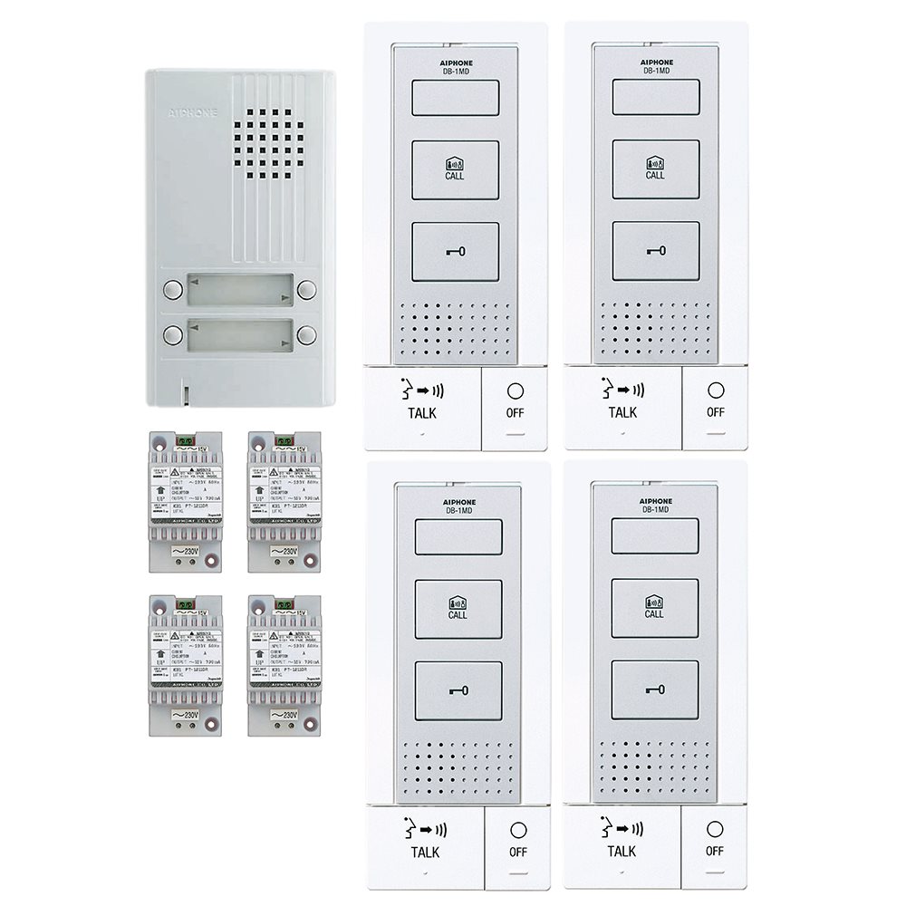 Aiphone KITDB4: HANDENVRIJE PARLOFONIEKIT VOOR 4 APP. - A01007608