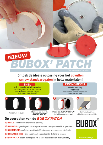 Bubox BRP25: BUBOX PATCH Doos van 25 stuks - Ontdek de ideale oplossing voor het opvullen van uw standaard gaten in holle materialen!