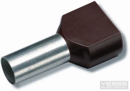 GeÏsoleerde TWIN Adereindhuls, 2x 10mm², lengte 14mm, bruin