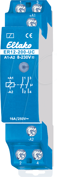 Eltako ER12-200-UC: Schakelrelais ER12 - 2 NO contacten potentiaalvrij 16A/250V AC, gloeilampen 2000W