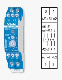 Elktako ES12Z-200-UC: 2 NO contacten potentiaalvrij 16 A/250 V AC, gloeilampen 2000 W. Slechts 0,03-0,4 Watt stand-by verlies. Prioriteit van de centrale sturing instelbaar.
