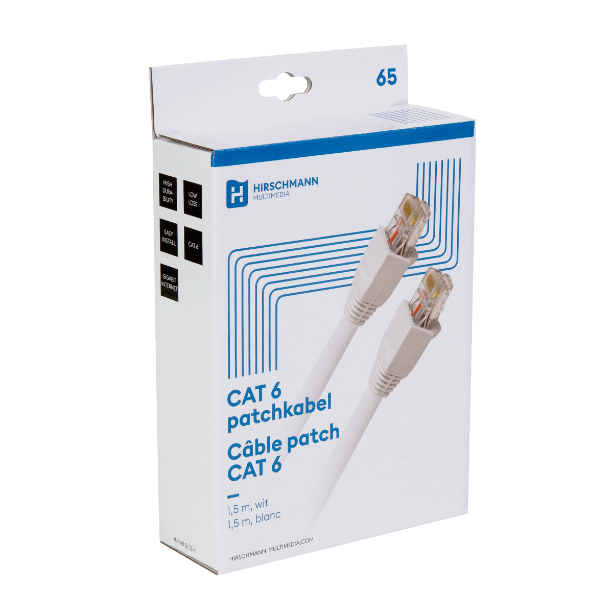 1,5m witte CAT6 patchkabel RJ45