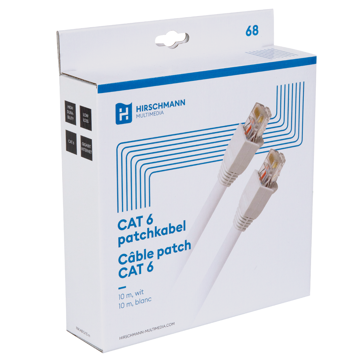 10m witte CAT6 patchkabel RJ45