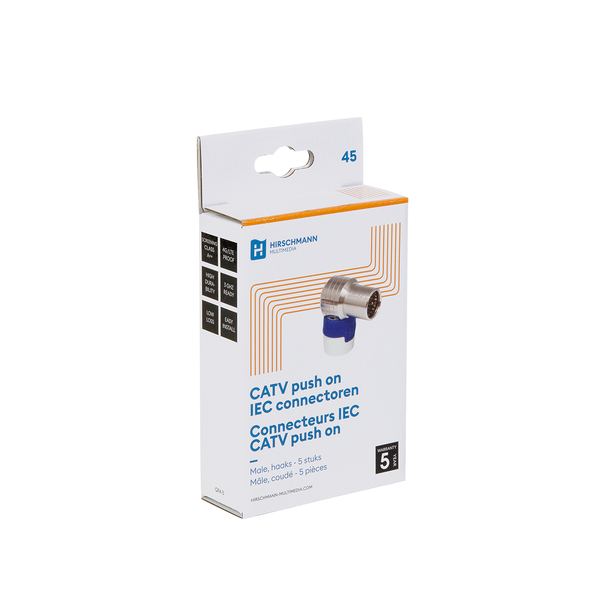 Hirschmann 695020574: QFA 5 shop, Haakse push on quick F connector