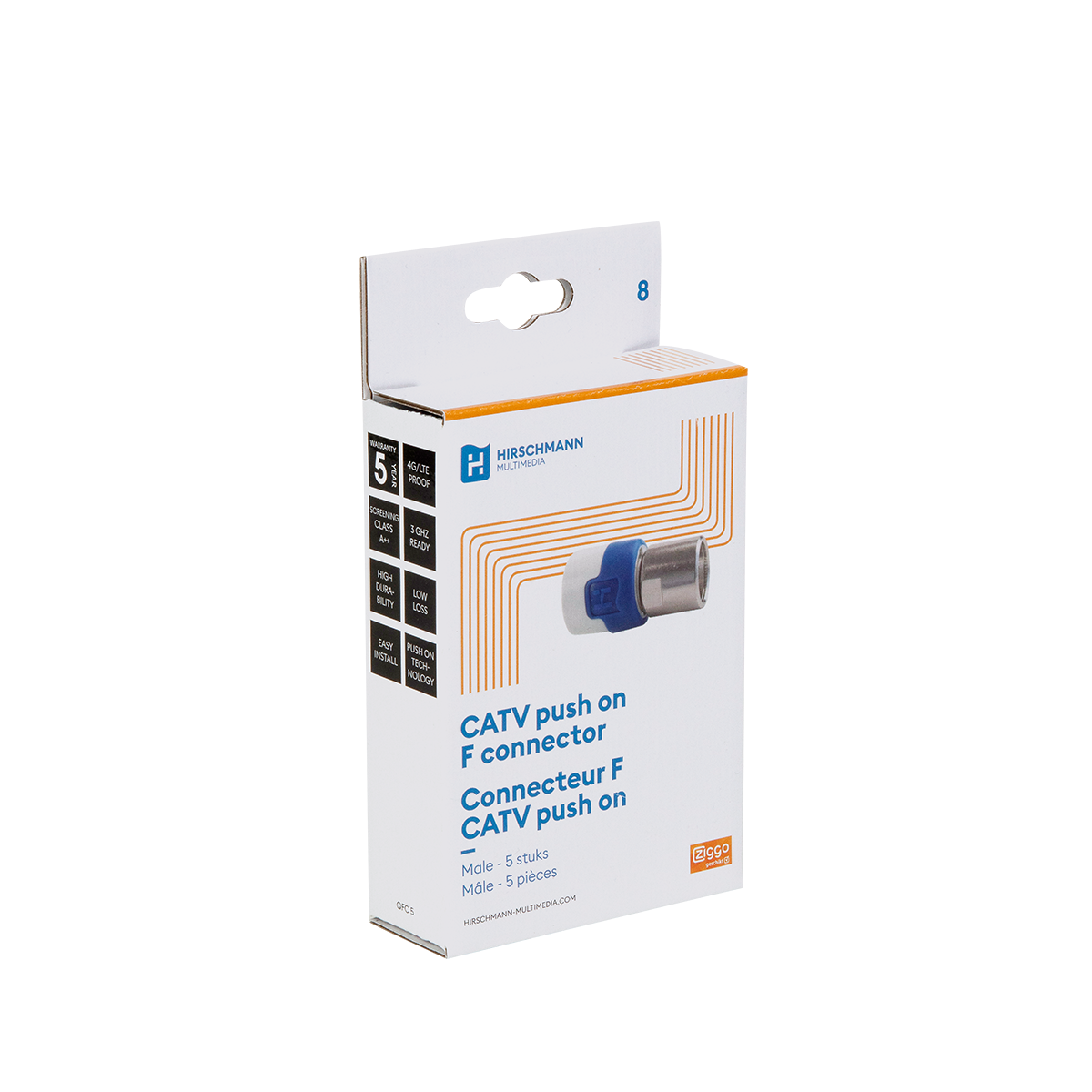 Hirschmann 695021145: QFC 5 shop, Rechte push on quick F connector