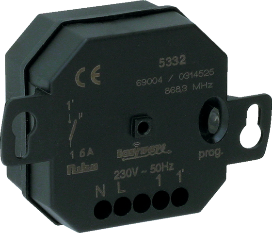 Enkelpolige, potentiaalvrije 1-kanaals inbouw RF-ontvanger