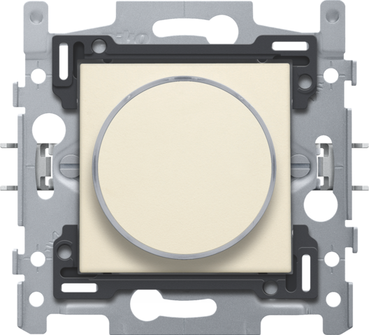 Niko 100-64000: Drukknop 6 A met amberkleurige led, sokkel, schroefklemmen en afwerkingsset met doorschijnende ring cream