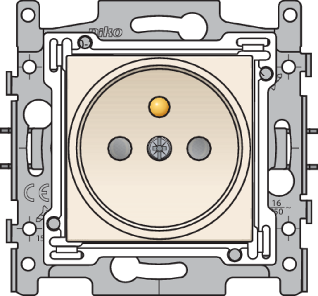 Niko 100-66105: Stopcontact met penaarde en beschermingsafsluiters, inbouwdiepte 21 mm, sokkel met insteekklemmen en afwerkingsset, cream - Image 2
