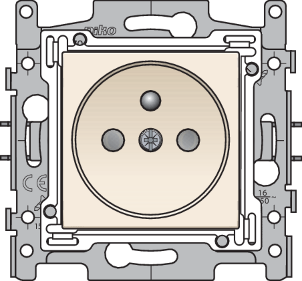 Niko 100-66600: Stopcontact met penaarde en beschermingsafsluiters, inbouwdiepte 28,5 mm, sokkel met schroefklemmen en afwerkingsset cream - Image 2