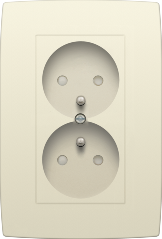 Niko 100-67700: Dubbel stopcontact verticaal met penaarde en beschermingsafsluiters, inbouwdiepte 24 mm, volledig apparaat incl. afdekplaat, cream