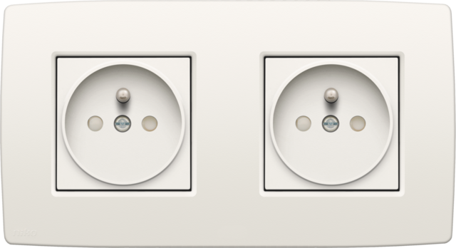 Niko 101-66125: Dubbel stopcontact horizontaal met penaarde en beschermingsafsluiters, inbouwdiepte 21 mm, incl. afdekplaat, insteekklemmen, white