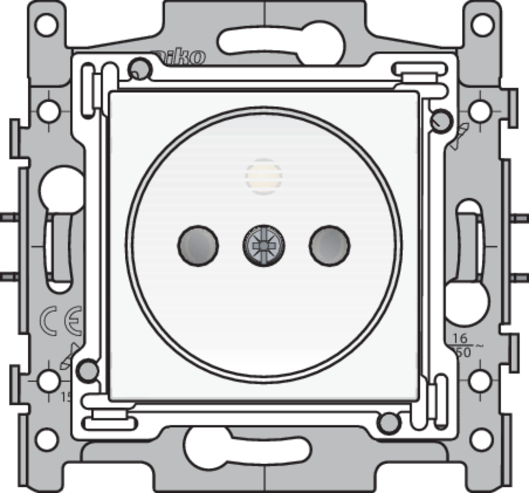 Niko 101-66505: Stopcontact zonder aarding met beschermingsafsluiters, inbouwdiepte 21 mm, sokkel met insteekklemmen en afwerkingsset white - Image 2