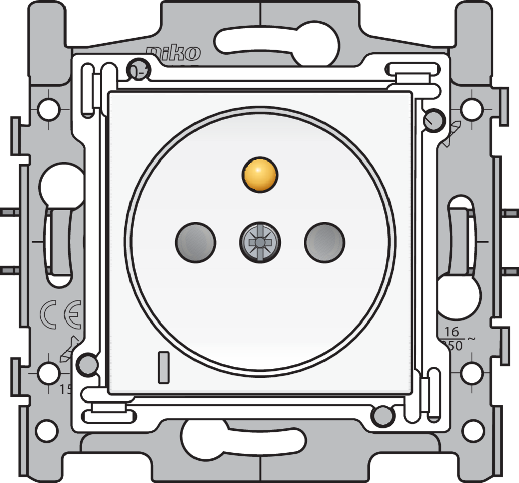 Niko 101-66621: Stopcontact met spanningsaanduiding groen, penaarde en beschermingsafsluiters, inbouwdiepte 28,5 mm, sokkel met insteekklemmen en afwerkingsset white - Image 2