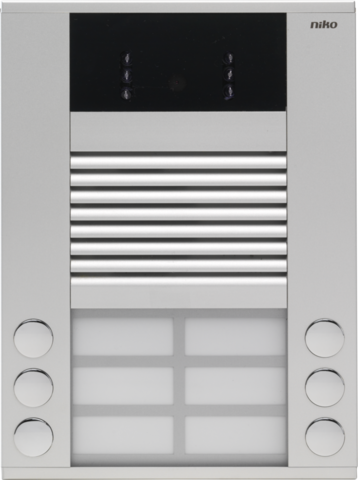 Niko 10-406: Opbouwbuitenpost 20 mm met 6 bellen in twee rijen en kleurencamera