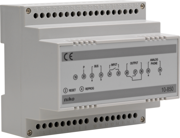 Niko 10-850-01: Telefooninterface voor koppeling van het toegangscontrolesysteem aan het telefoonnet