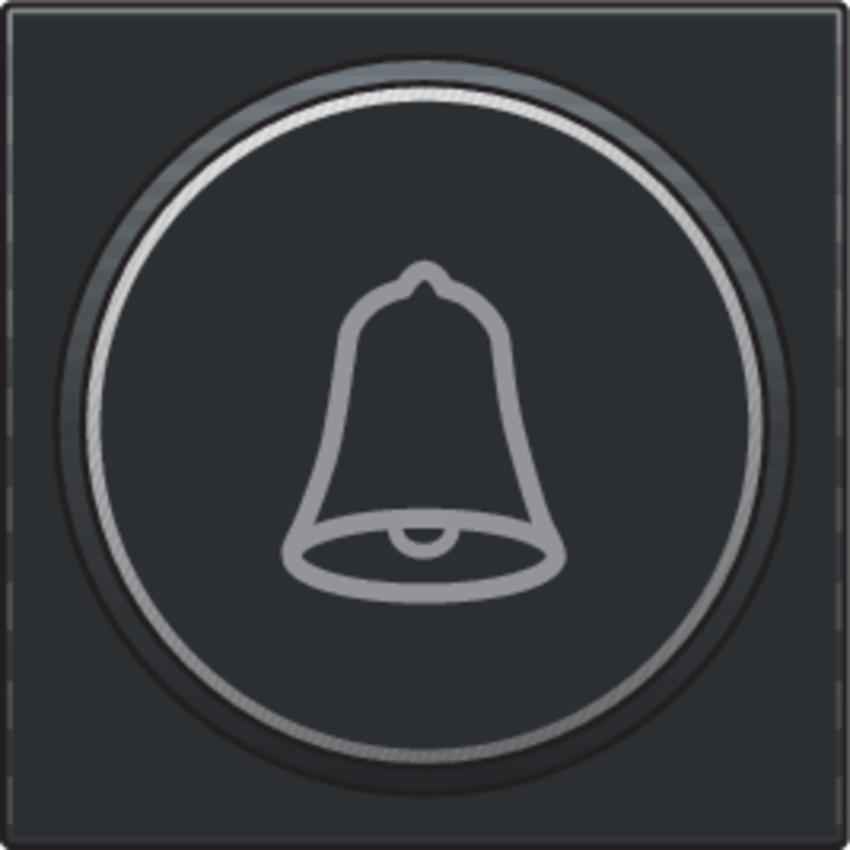 Niko 161-64007: Afwerkingsset met doorschijnende ring met belsymbool voor drukknop 6 A met amberkleurige led met E10-lampvoet, black coated - Image 2