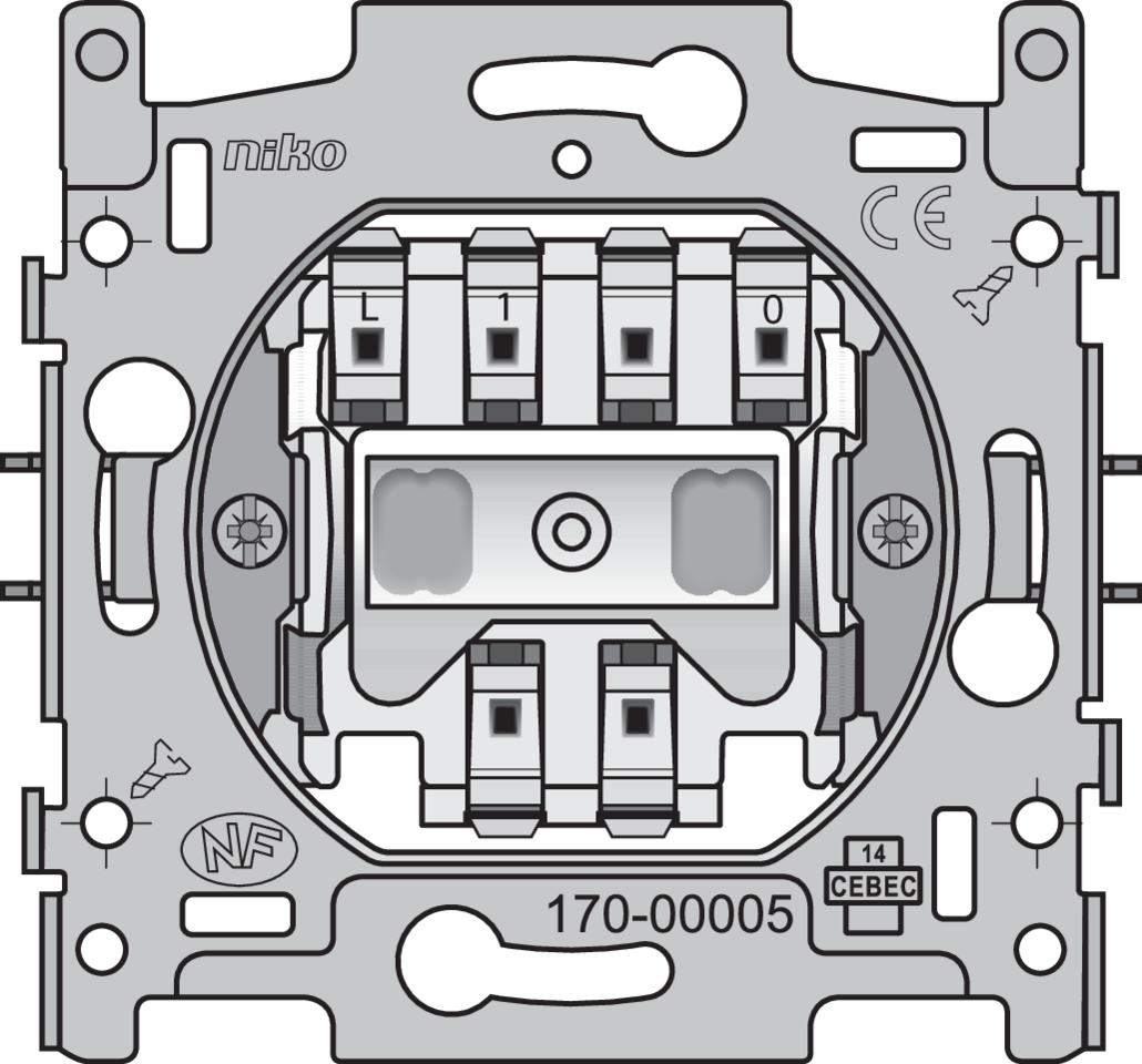 Niko 170-00005: Sokkel voor drukknop N.O. met 3 aansluitklemmen, 10 A/250 Vac, insteekklemmen - Image 2