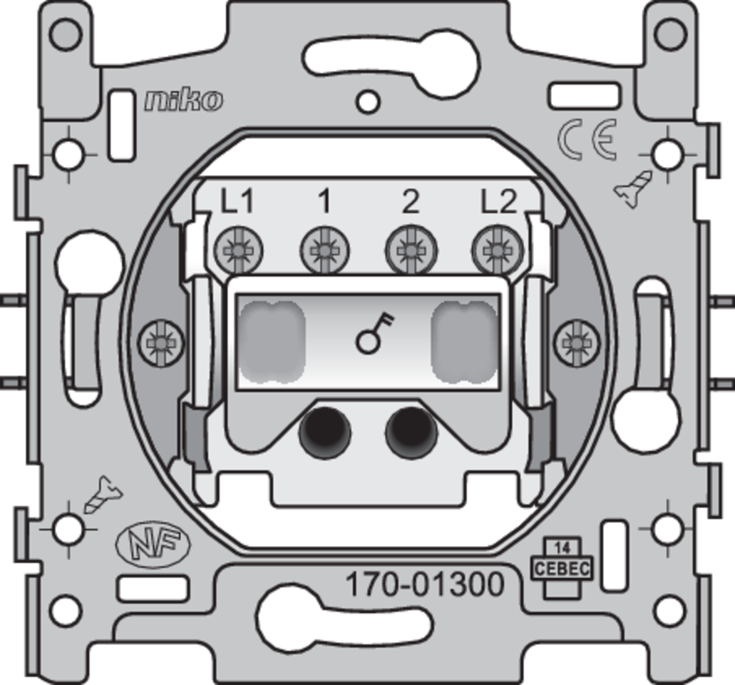 Niko 170-01300: Sokkel voor een tweepolige schakelaar, tweepolige controleschakelaar of tweepolige trekschakelaar, 16 AX/250 Vac, schroefklemmen - Image 2