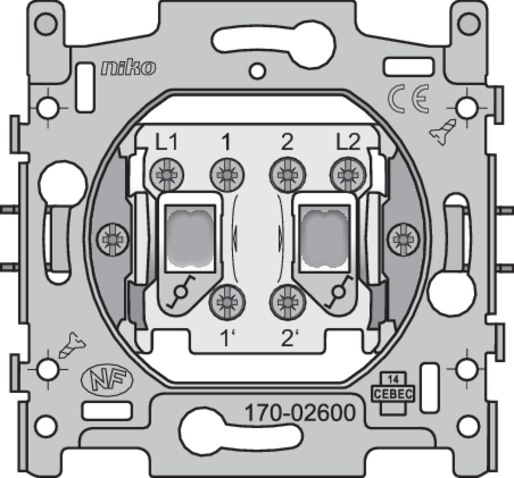 Niko 170-02600: Sokkel voor dubbele wisselschakelaar, 10 AX/250 Vac, schroefklemmen - Image 2