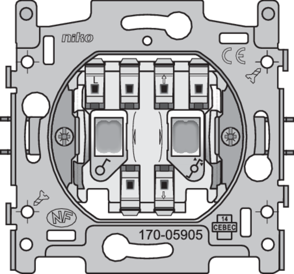 Niko 170-05905: Sokkel voor rolluikschakelaar, elektrisch gescheiden, 10 AX/250 Vac, insteekklemmen - Image 2