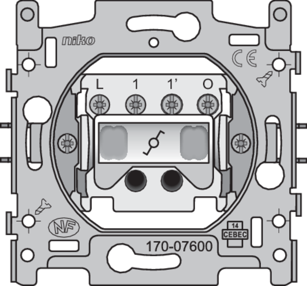 Niko 170-07600: Sokkel voor wisselcontroleschakelaar met 4 aansluitklemmen, 10 AX/250 Vac, schroefklemmen - Image 2