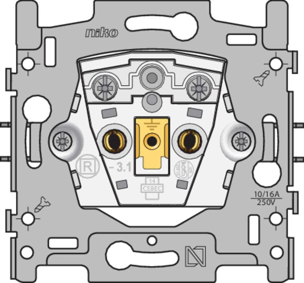 Niko 170-31100: Sokkel voor stopcontact zonder aarding, inbouwdiepte 21 mm, 16 A/250 Vac, schroefklemmen - Image 2