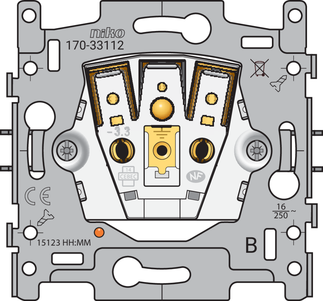 Niko 170-33112: Sokkel voor stopcontact met spanningsaanduiding, penaarde, beschermingsafsluitersen met amberkleurige led, insteekklemmen - Image 2