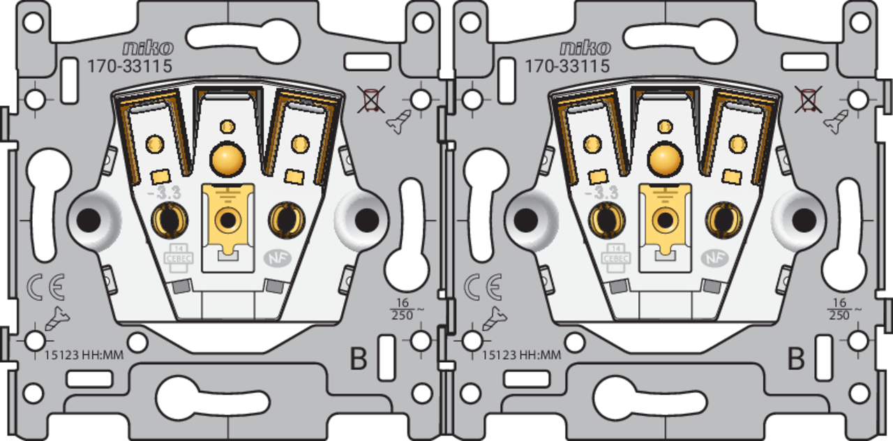 Niko 170-38715: Sokkel voor dubbel stopcontact horizontaal met penaarde en beschermingsafsluiters, inbouwdiepte 28,5 mm, insteekklemmen - Image 2