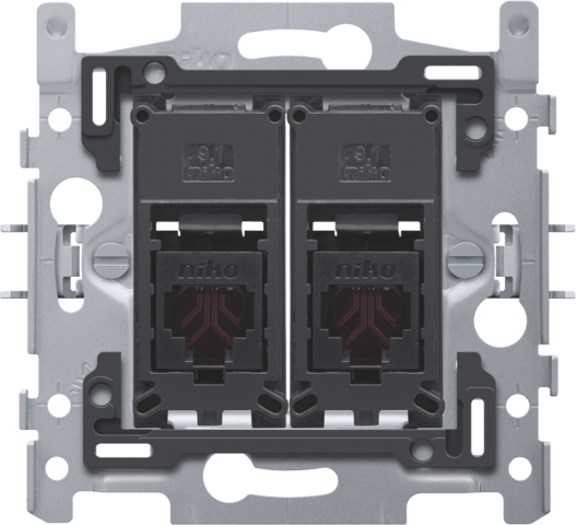 2 RJ11-aansluitingen UTP, vlakke uitvoering, incl. inbouwraa