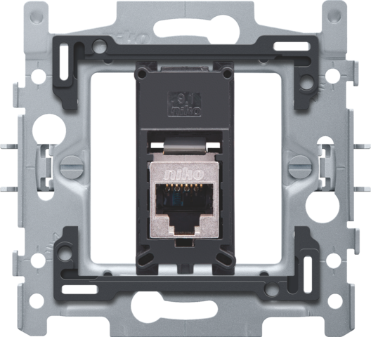 Niko 170-65177: 1 RJ45-aansluiting STP cat. 6A, vlakke uitvoering, incl. inbouwraam 60 x 71 mm met klauwbevestiging