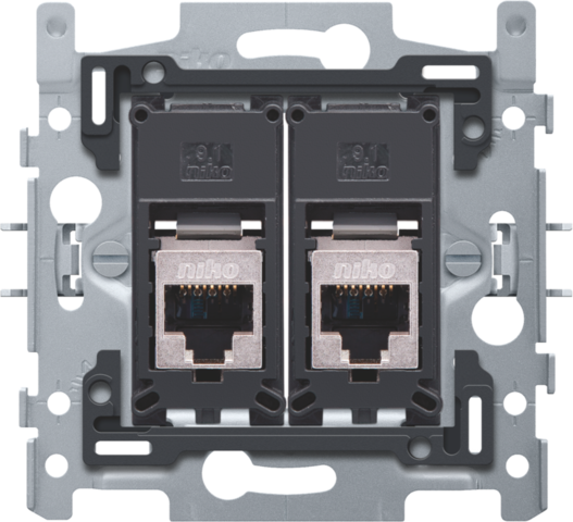 Niko 170-65179: 2 RJ45-aansluitingen STP cat. 6A, vlakke uitvoering, incl. inbouwraam 60 x 71 mm met klauwbevestiging