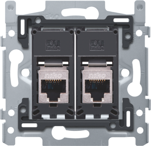 Niko 170-65279: 2 RJ45-aansluitingen STP cat. 6A, vlakke uitvoering, incl. inbouwraam 60 x 71 mm met schroefbevestiging
