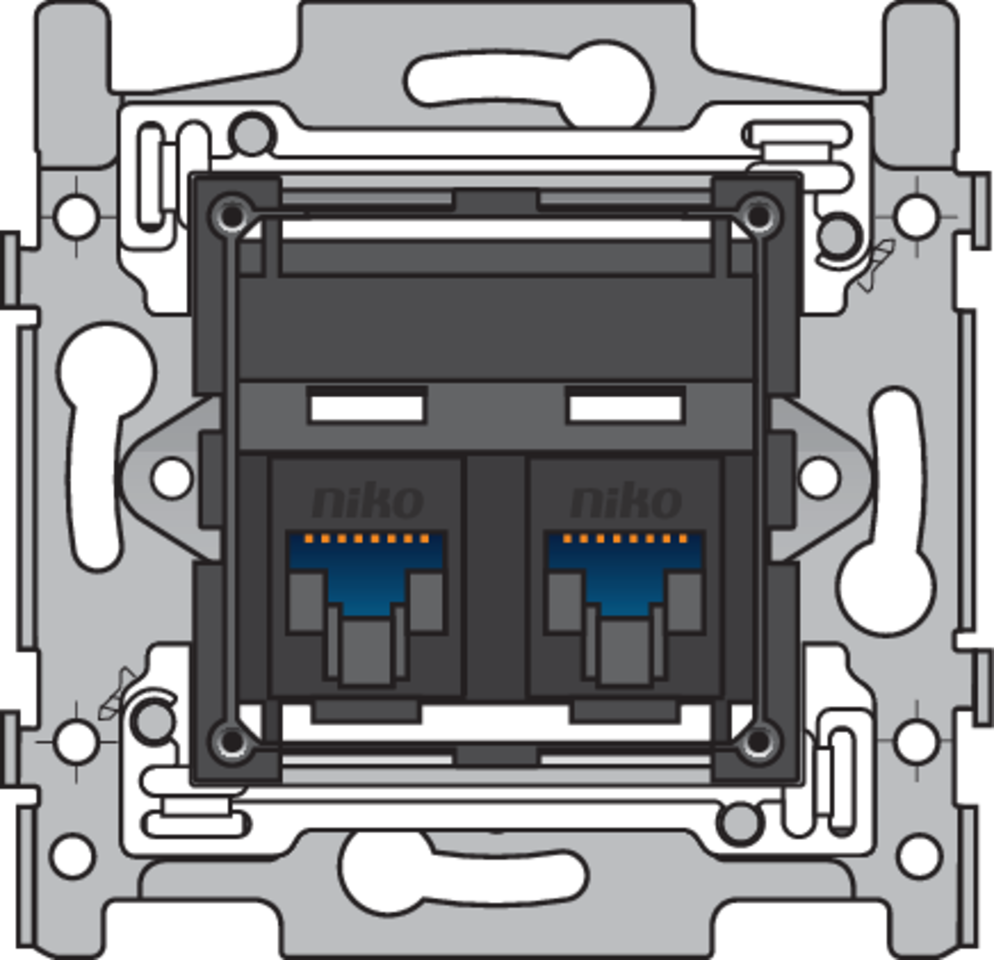 Niko 170-65362: 2 RJ45-aansluitingen UTP Cat. 6, schuine uitvoering, incl. sokkel 60 x 71 mm met schroefbevestiging - Image 2