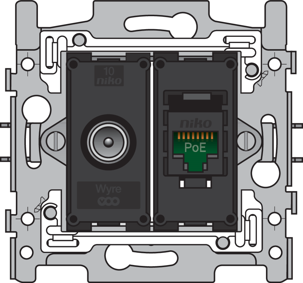 Niko 170-66158: Combinatie coax met RJ45-aansluiting UTP Cat. 5E, klaar voor PoE++, vlakke uitvoering, incl. sokkel 60 x 71 mm met klauwbevestiging. Goedgekeurd Wyre (Telenet-Interkabel) en VOO - Image 2