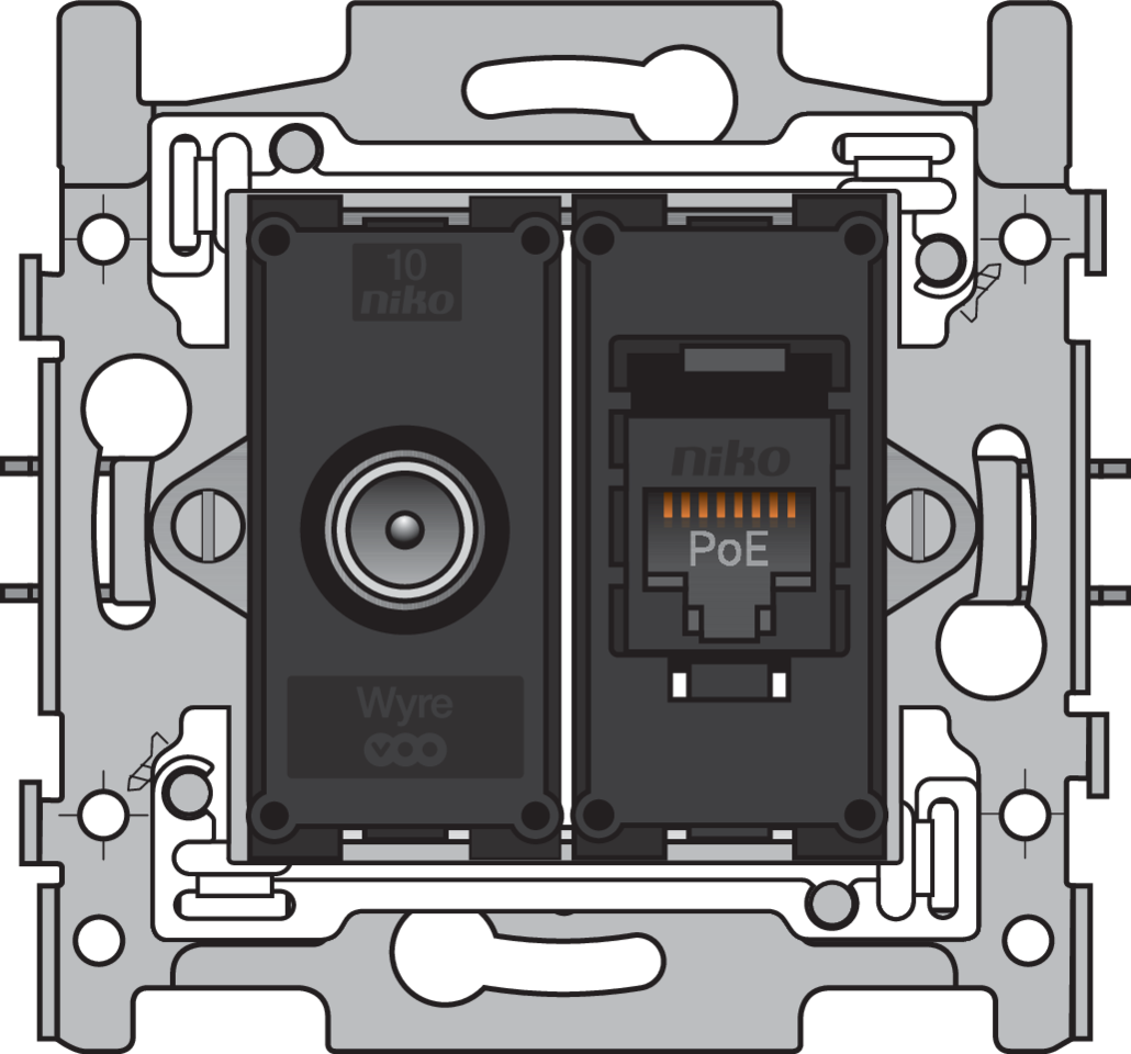 Niko 170-66358: Combinatie coax met RJ45-aansluiting UTP Cat. 6A, klaar voor PoE++, vlakke uitvoering, incl. sokkel 60 x 71 mm met klauwbevestiging. Wyre (Telenet-Interkabel) en VOO - Image 2