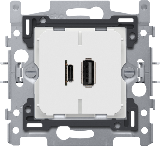 Niko 420-00512: Dubbele smart USB-A en USB-C lader, sokkel 60x71, klauwbevestiging