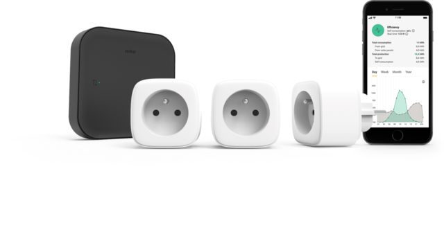 Niko 552-99099: Niko Home Control starterskit energie met drie slimme stekkers, penaarde, Zigbee®