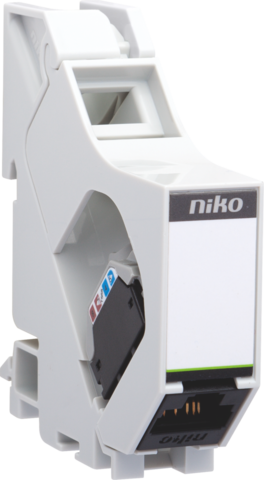 Niko 650-14556: DIN-rail module met afgeschermde RJ45-connector STP Cat. 5E, klaar voor PoE++, voor centrale montage van een RJ-aansluitpunt in de aansluitkast